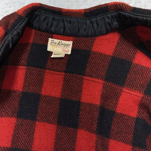 Fox Knapp Wool Plaid Button Front Shirt Jacket Shacket Men's L 16 Vtg Red Black - Picture 11 of 12